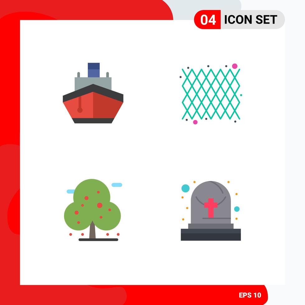 Set of 4 Vector Flat Icons on Grid for filled beach transportation decoration plant Editable Vector Design Elements