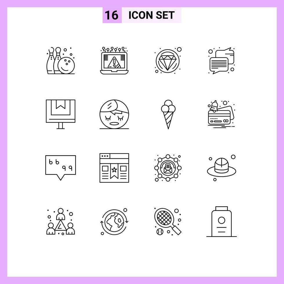 Set of 16 Modern UI Icons Symbols Signs for delivery box security message chat Editable Vector Design Elements