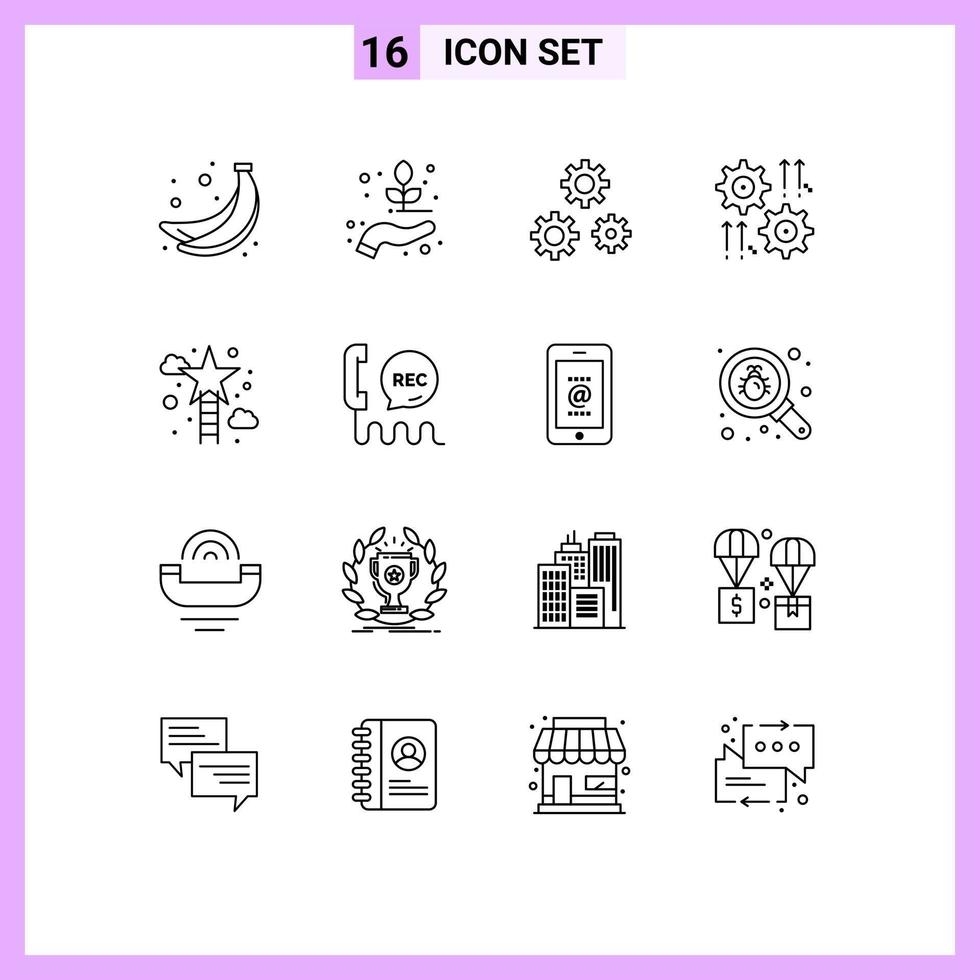 Pack of 16 creative Outlines of stairs arrow gears wheel gear Editable Vector Design Elements