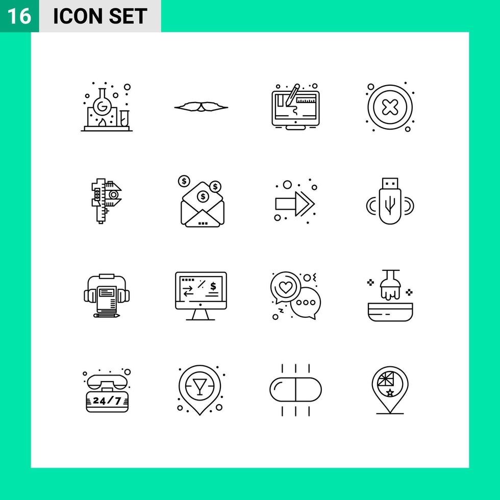 16 Creative Icons Modern Signs and Symbols of measuring interface men delete screen Editable Vector Design Elements