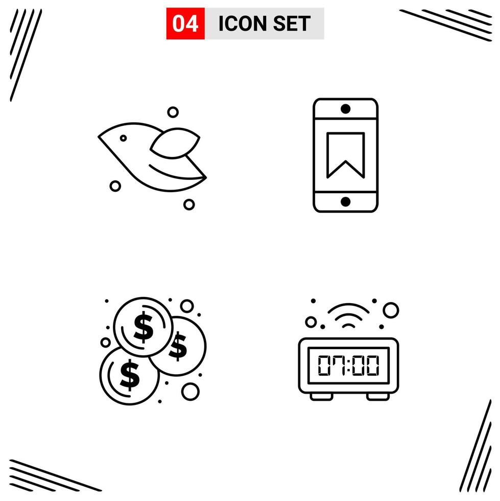 4 iconos de estilo de línea basados en cuadrícula símbolos de esquema creativos para el diseño de sitios web signos de icono de línea simple aislados en fondo blanco 4 conjunto de iconos fondo de vector de icono negro creativo