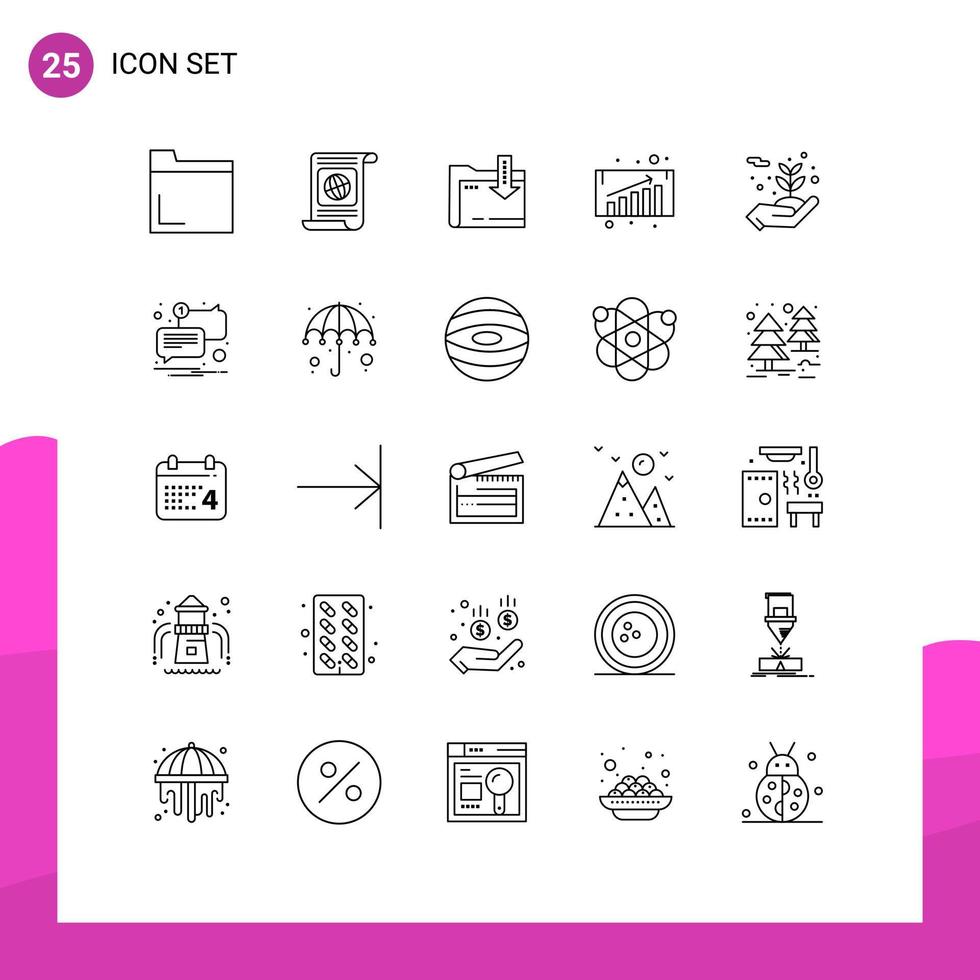 Mobile Interface Line Set of 25 Pictograms of flowers energy folder sales business growth Editable Vector Design Elements