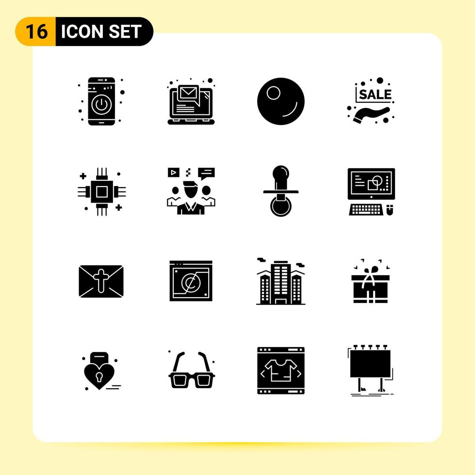 16 Universal Solid Glyph Signs Symbols of electronic devices peas chip percentage Editable Vector Design Elements
