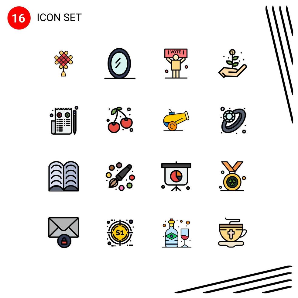Pictogram Set of 16 Simple Flat Color Filled Lines of berry page politics edit startup Editable Creative Vector Design Elements