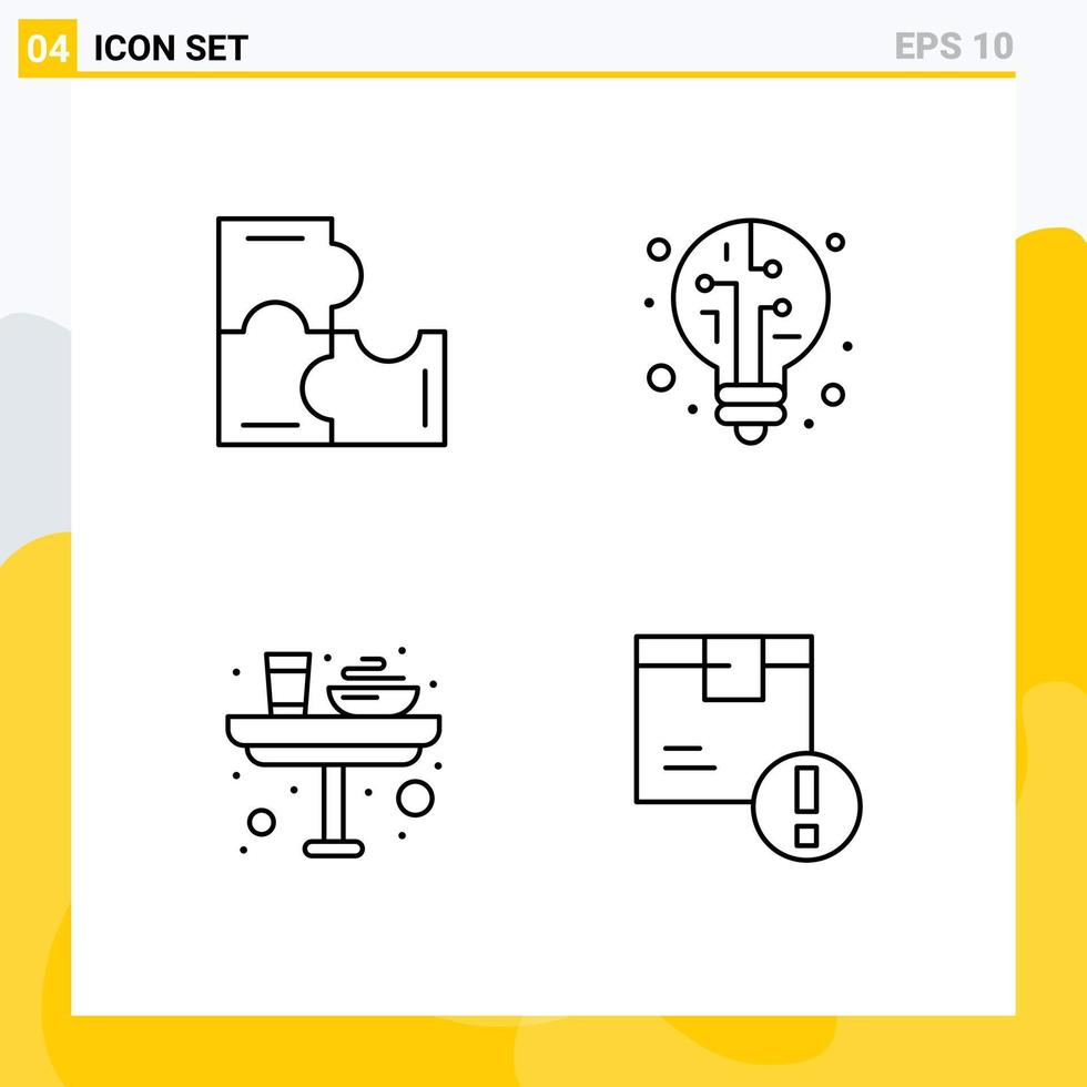 4 Thematic Vector Filledline Flat Colors and Editable Symbols of education food puzzle pieces bulb lunch Editable Vector Design Elements