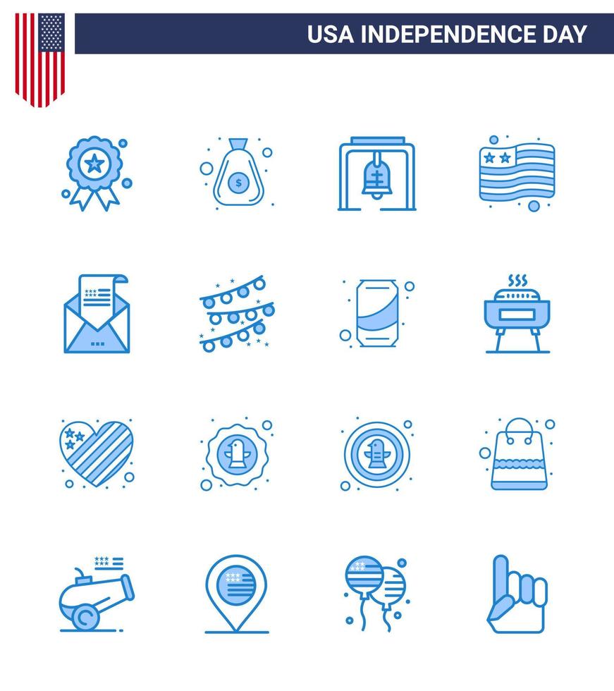 4th July USA Happy Independence Day Icon Symbols Group of 16 Modern Blues of greeting email alert usa country Editable USA Day Vector Design Elements