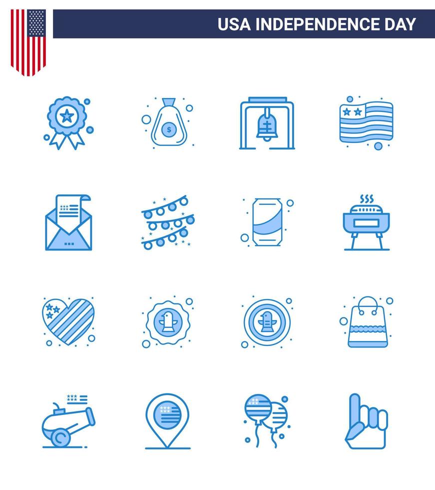 4 de julio estados unidos feliz día de la independencia icono símbolos grupo de 16 blues moderno de saludo alerta de correo electrónico país de estados unidos editable día de estados unidos elementos de diseño vectorial vector