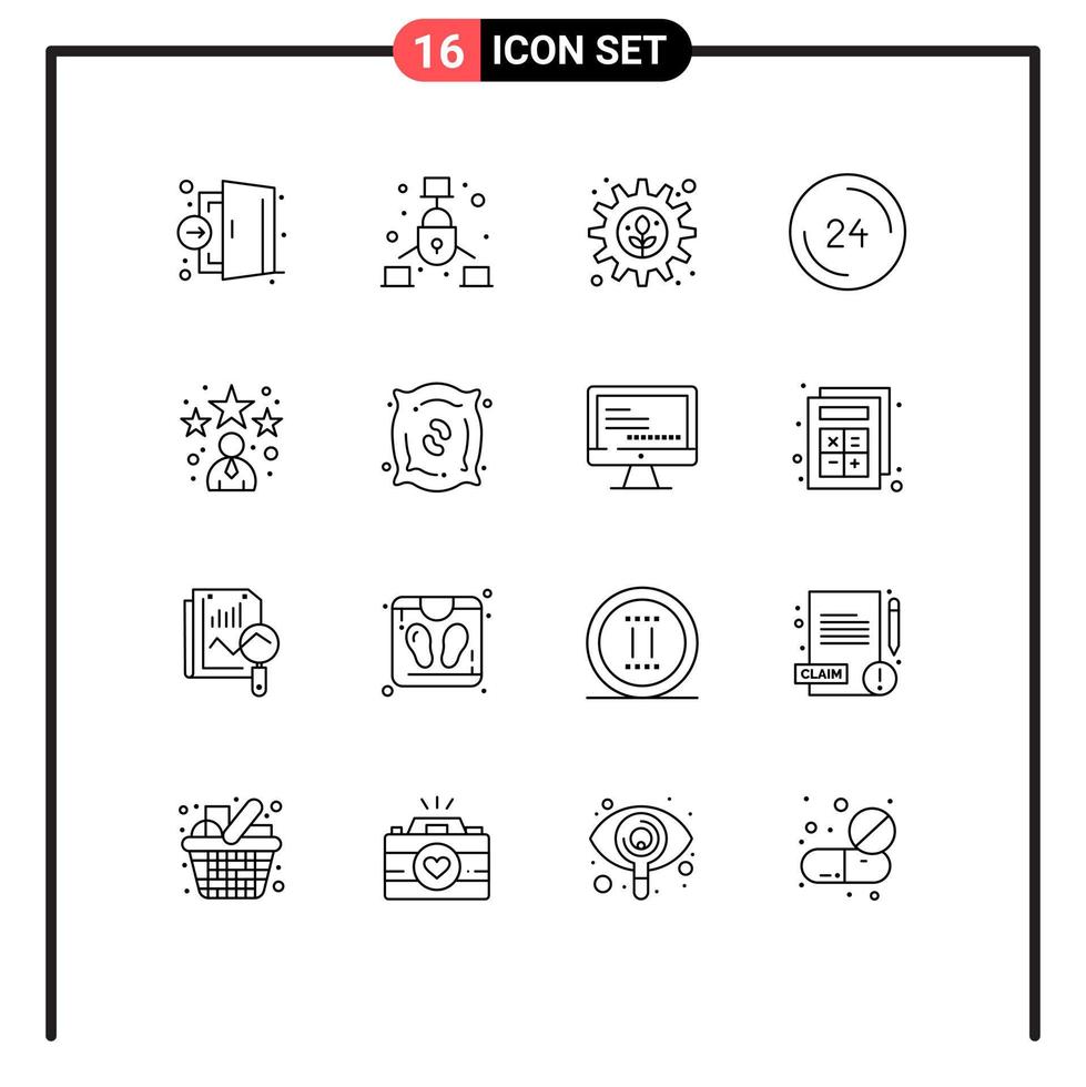 Outline Pack of 16 Universal Symbols of contact us clock security call setting Editable Vector Design Elements