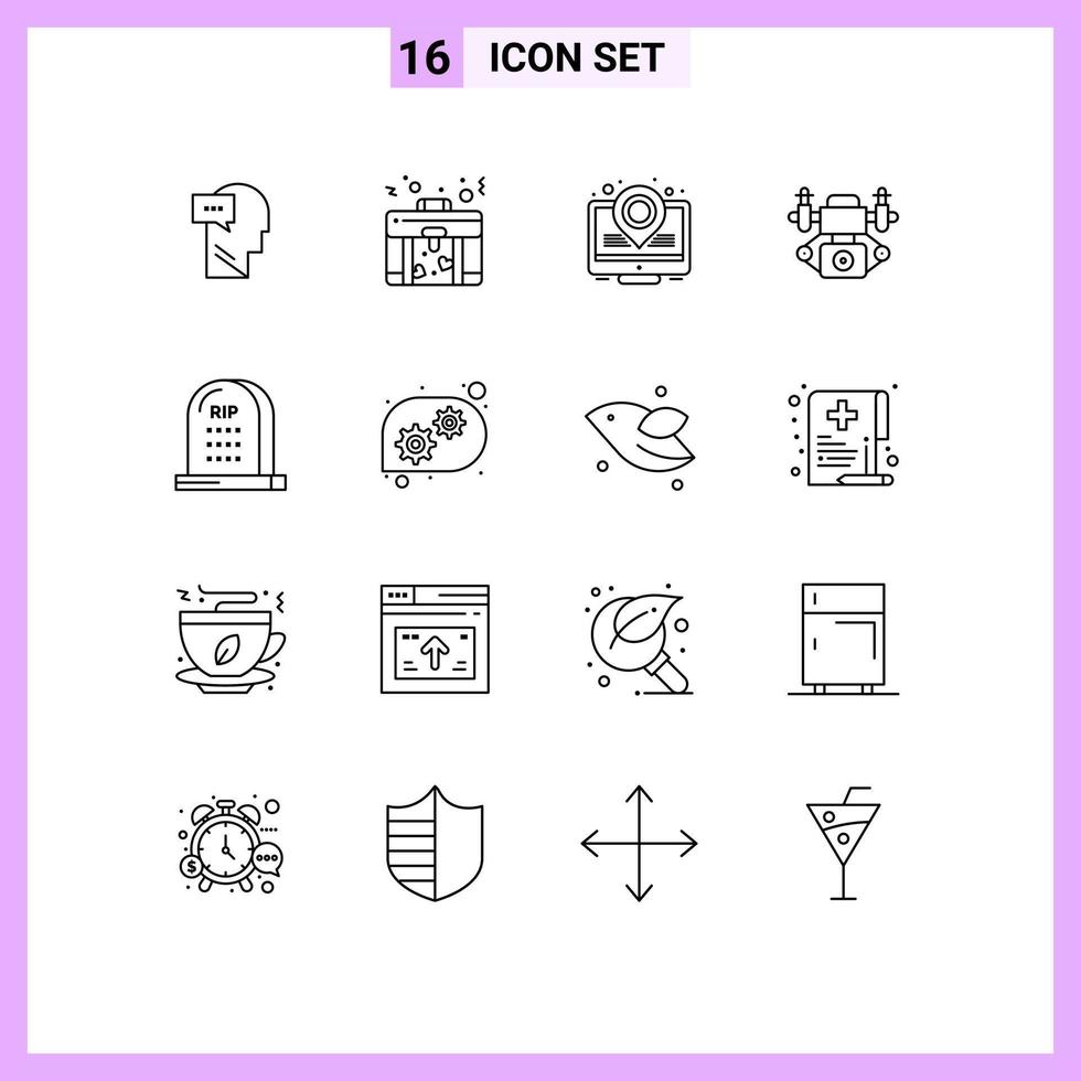 Pictogram Set of 16 Simple Outlines of rip graveyard marketing grave technology Editable Vector Design Elements