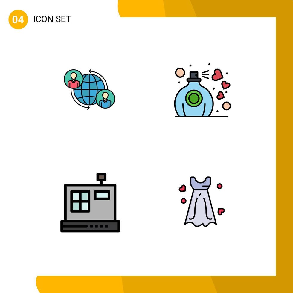 Filledline Flat Color Pack of 4 Universal Symbols of connected cashbox internet love e Editable Vector Design Elements