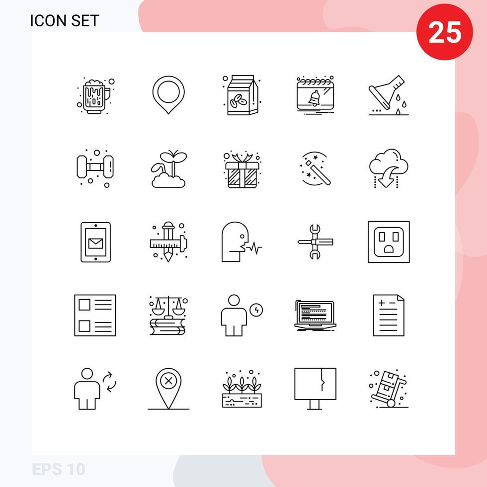 Set of 25 Modern UI Icons Symbols Signs for erlenmeyer flask notification coffee date bell Editable Vector Design Elements