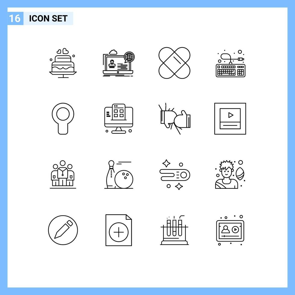 Pack of 16 creative Outlines of air cooler website connection keyboard Editable Vector Design Elements