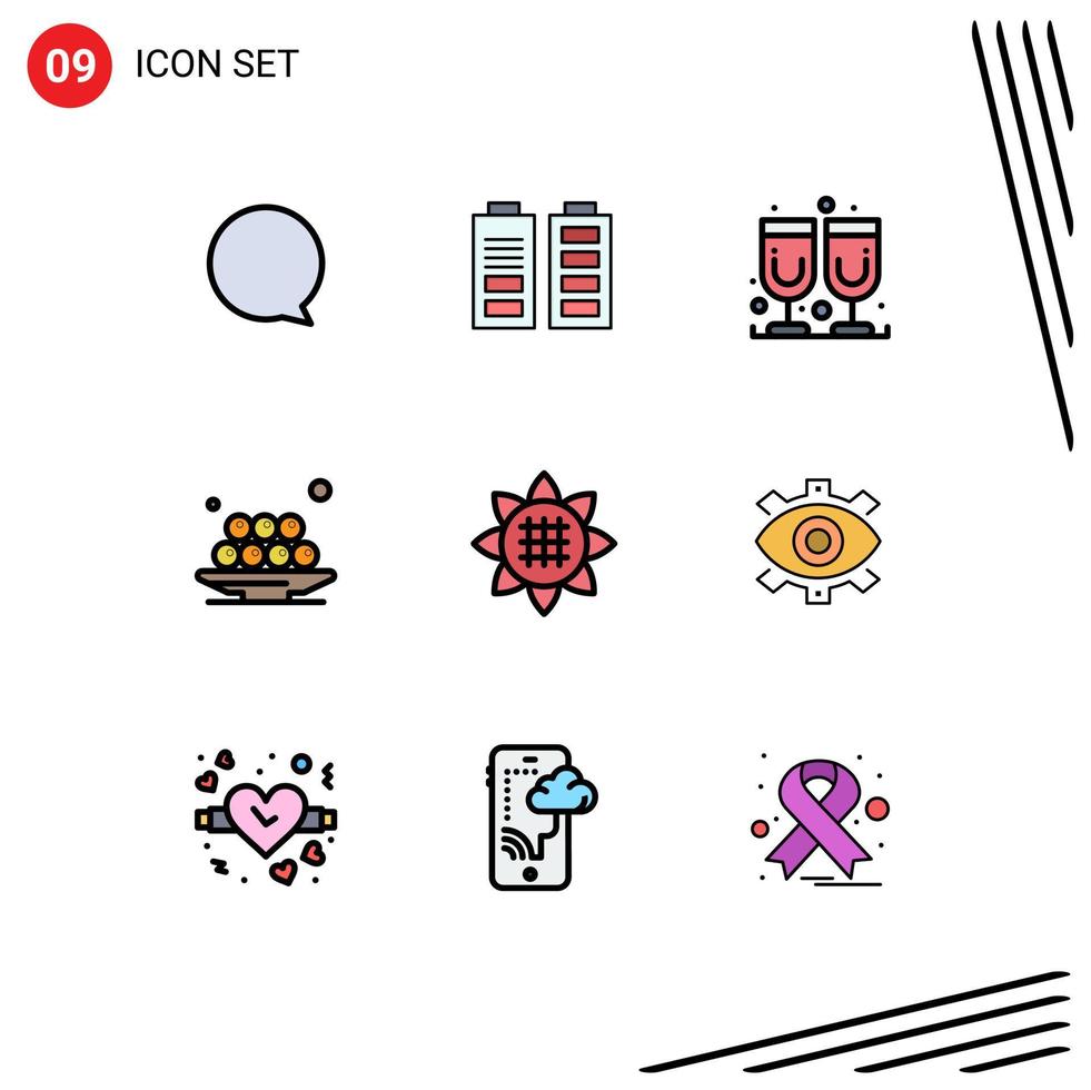 9 Universal Filledline Flat Colors Set for Web and Mobile Applications sunflower flora juice ramadan lunch Editable Vector Design Elements