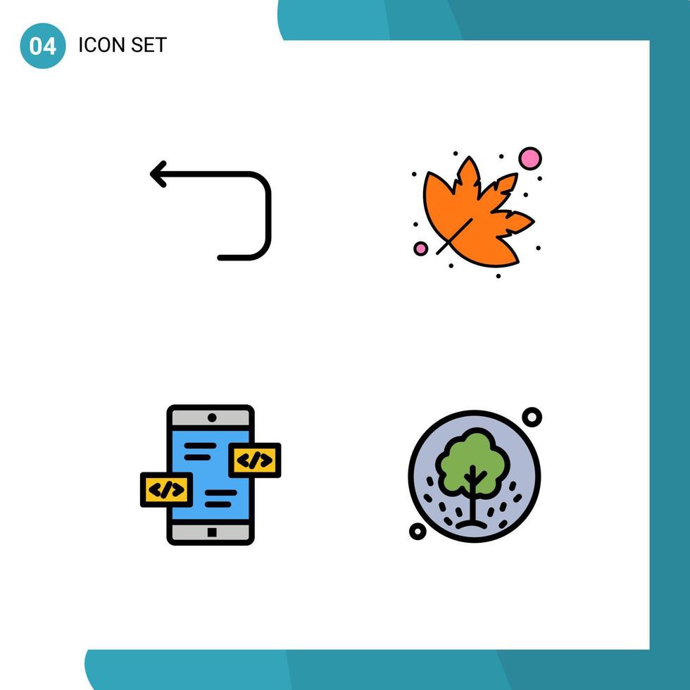 Set of 4 Modern UI Icons Symbols Signs for arrow div back nature tree Editable Vector Design Elements