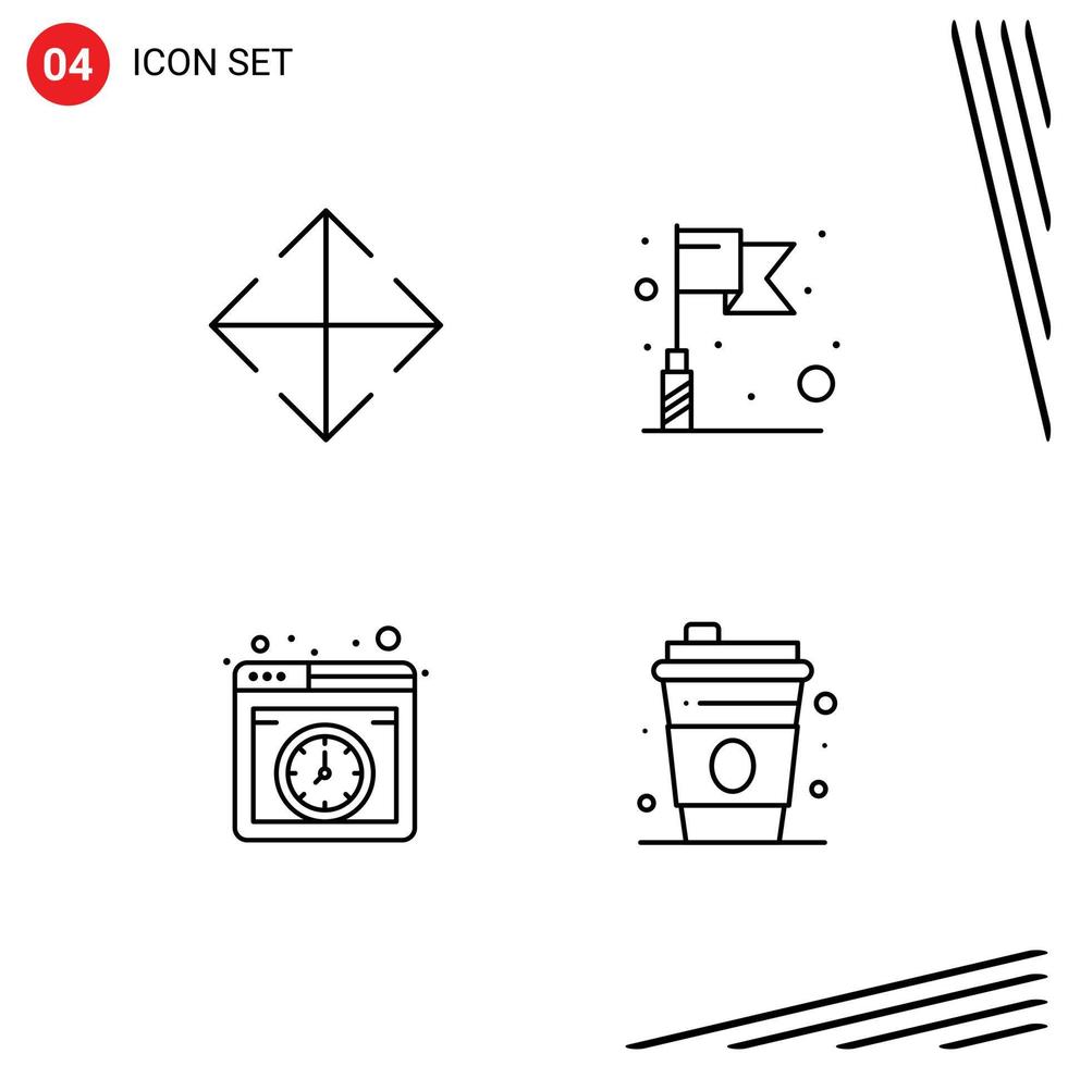 4 Universal Line Signs Symbols of arrow online flag cloud drink Editable Vector Design Elements