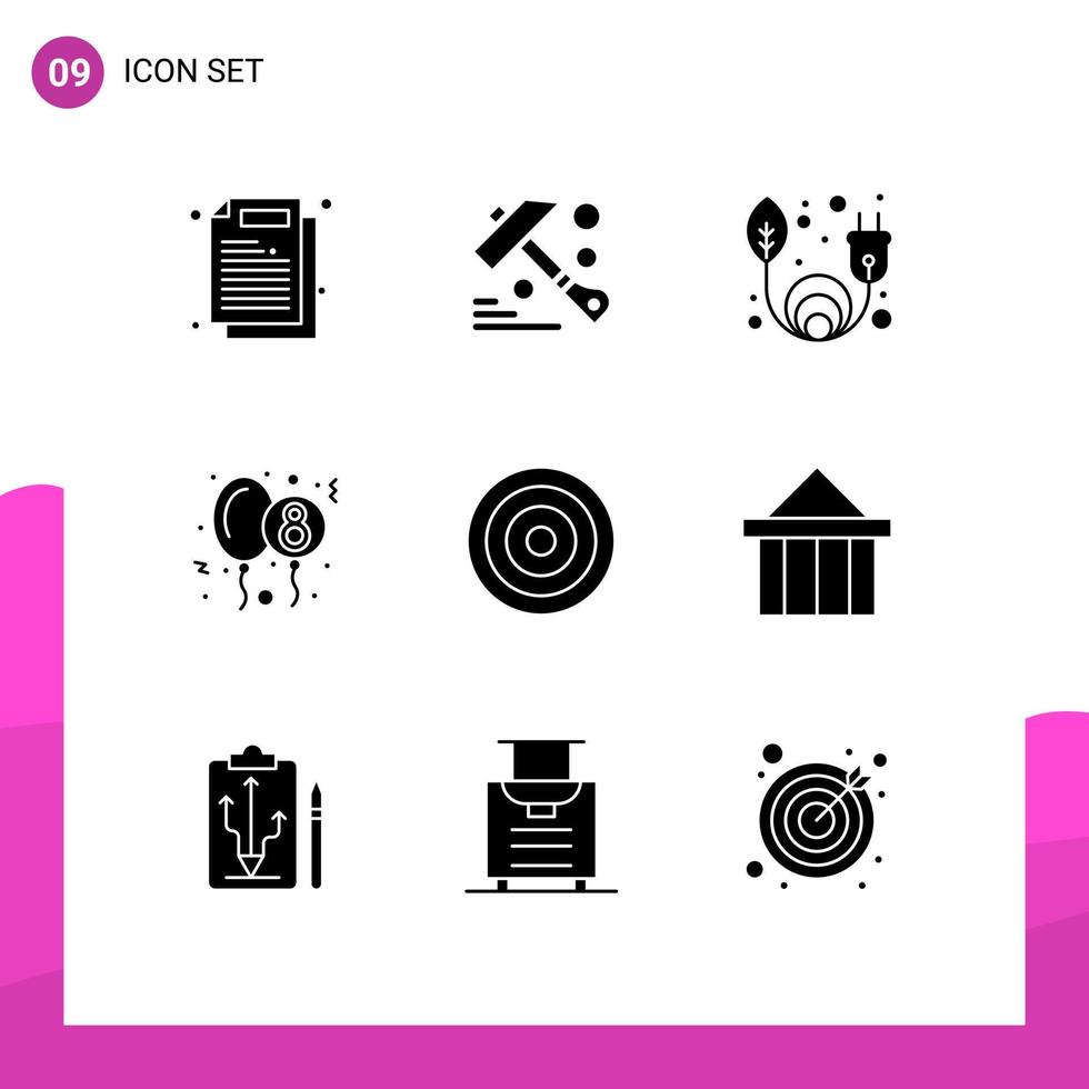 Solid Glyph Pack of 9 Universal Symbols of user interface green energy basic party Editable Vector Design Elements