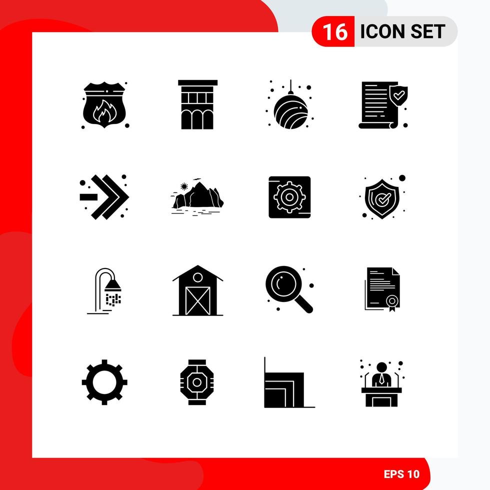 Solid Glyph Pack of 16 Universal Symbols of arrows paper residence insurance new Editable Vector Design Elements