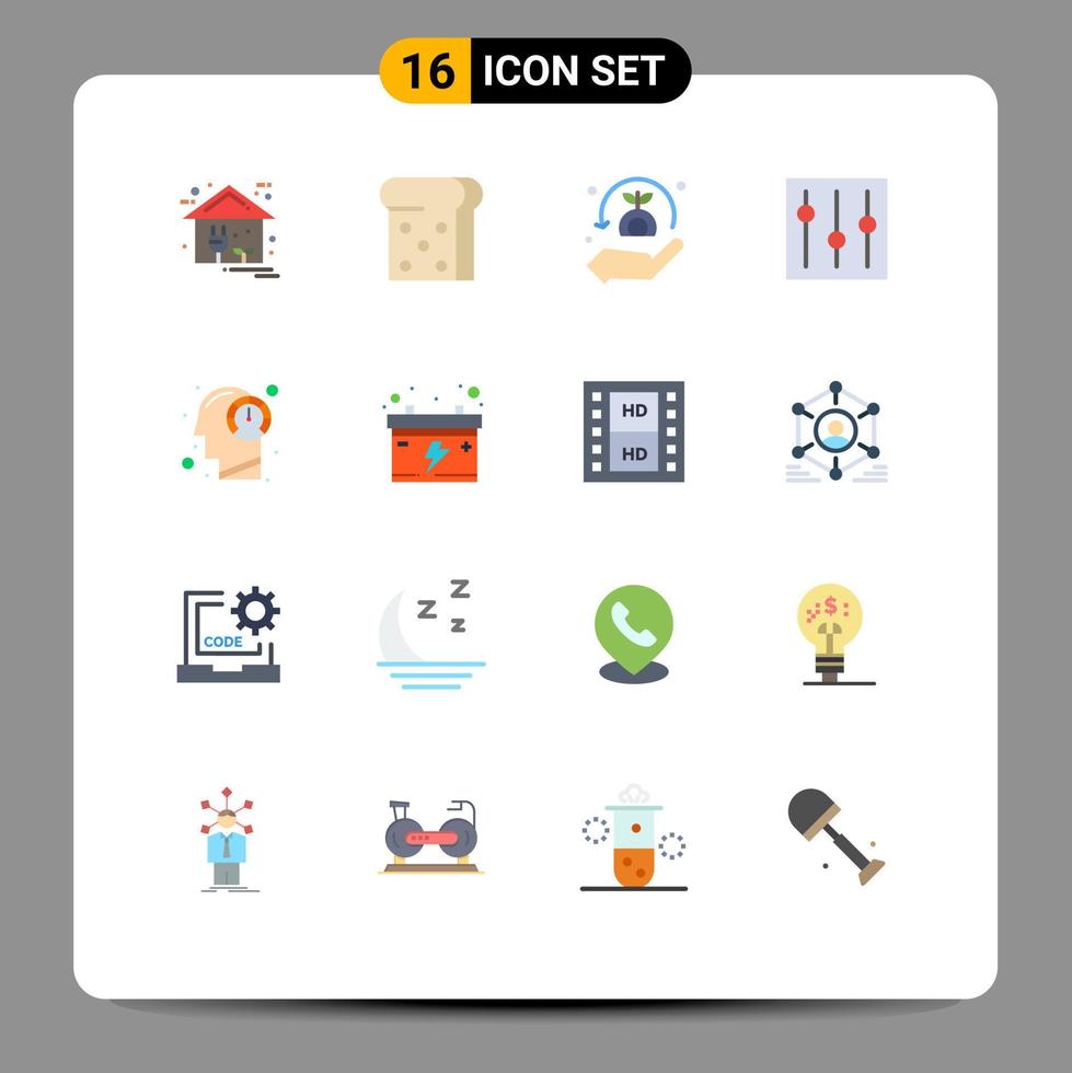 Pack of 16 Modern Flat Colors Signs and Symbols for Web Print Media such as head user security setting elements Editable Pack of Creative Vector Design Elements