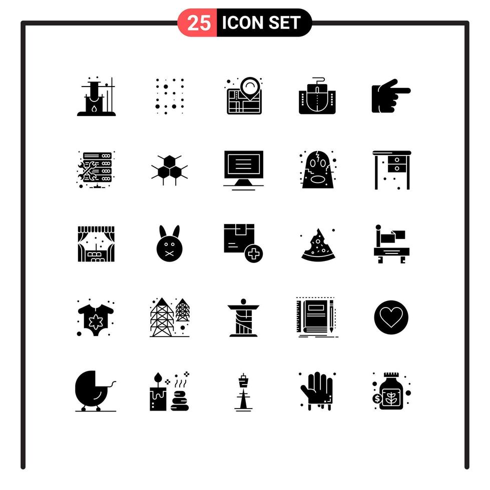 Group of 25 Solid Glyphs Signs and Symbols for right finger navigation computer interface Editable Vector Design Elements