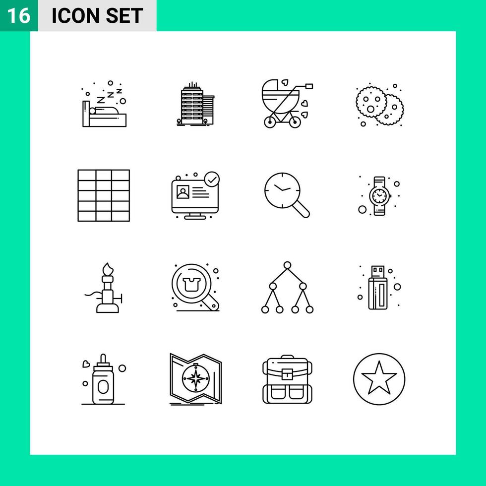 Modern Set of 16 Outlines Pictograph of hospital website grid baby party food Editable Vector Design Elements