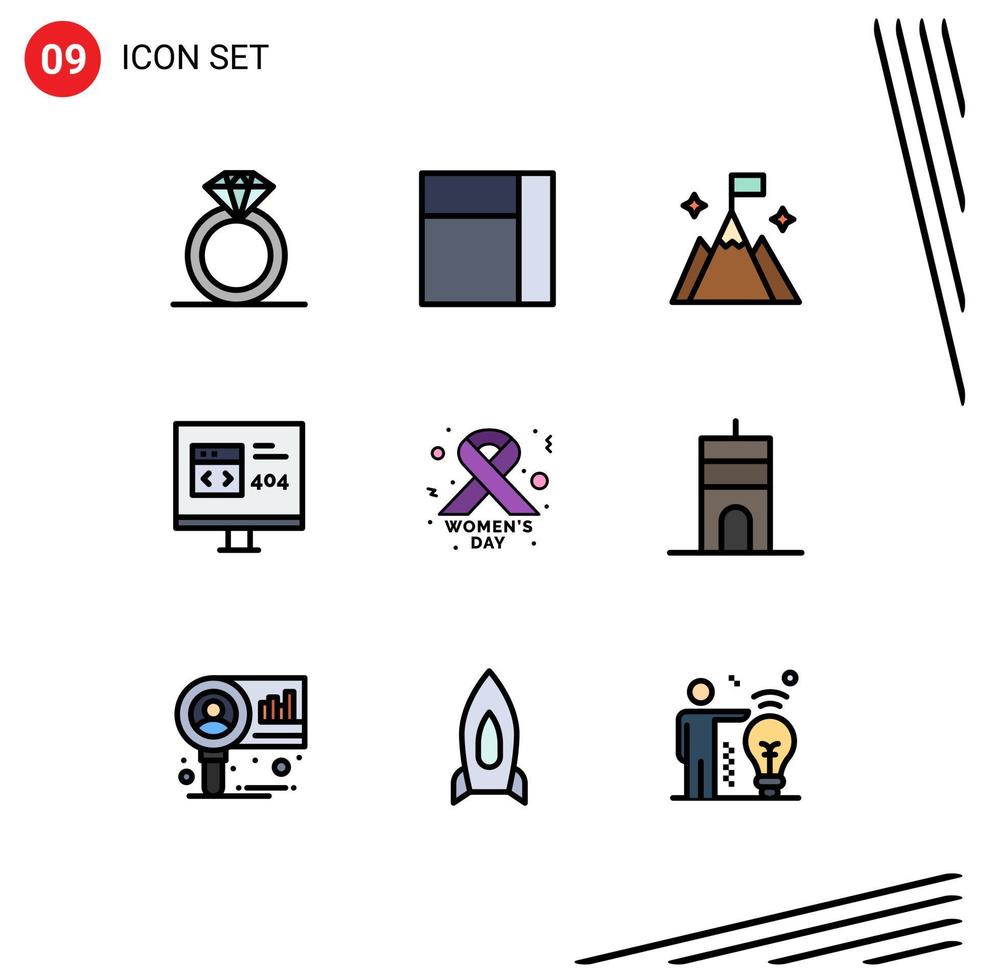 Filledline Flat Color Pack of 9 Universal Symbols of antenna day interface cancer sign development Editable Vector Design Elements