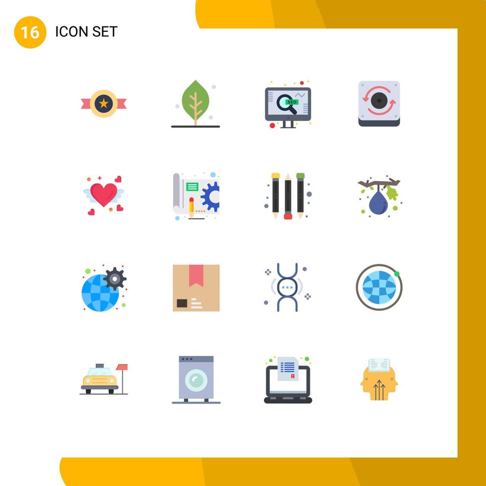conjunto de 16 iconos de interfaz de usuario modernos símbolos signos para marketing amante del corazón computación de sonido paquete editable de elementos creativos de diseño de vectores