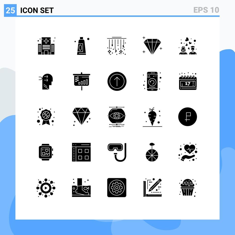 Universal Icon Symbols Group of 25 Modern Solid Glyphs of love user eid jewel decoration Editable Vector Design Elements