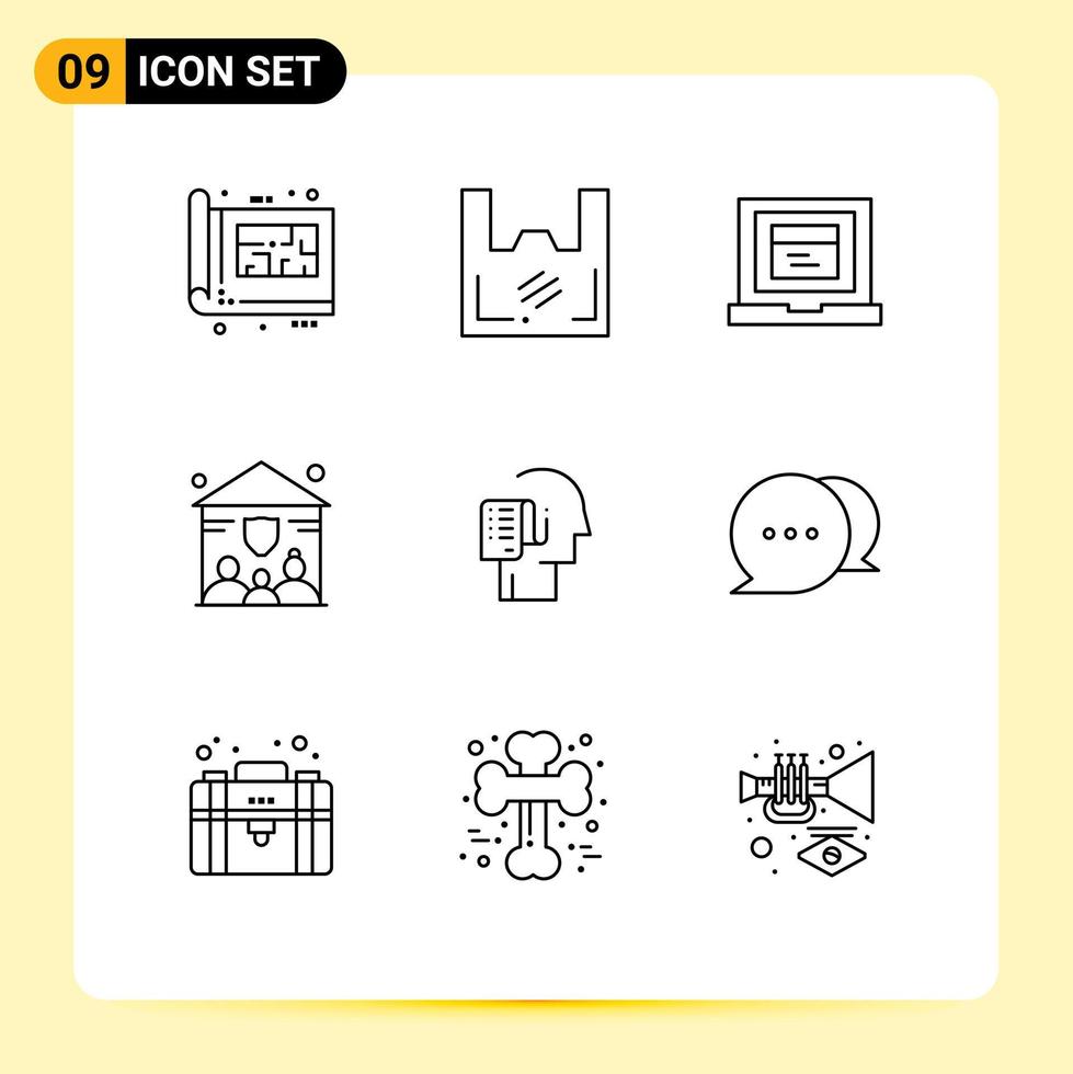 paquete de esquema de 9 símbolos universales de elementos de diseño de vector editables del sitio web de seguro de comprador de lista de personas