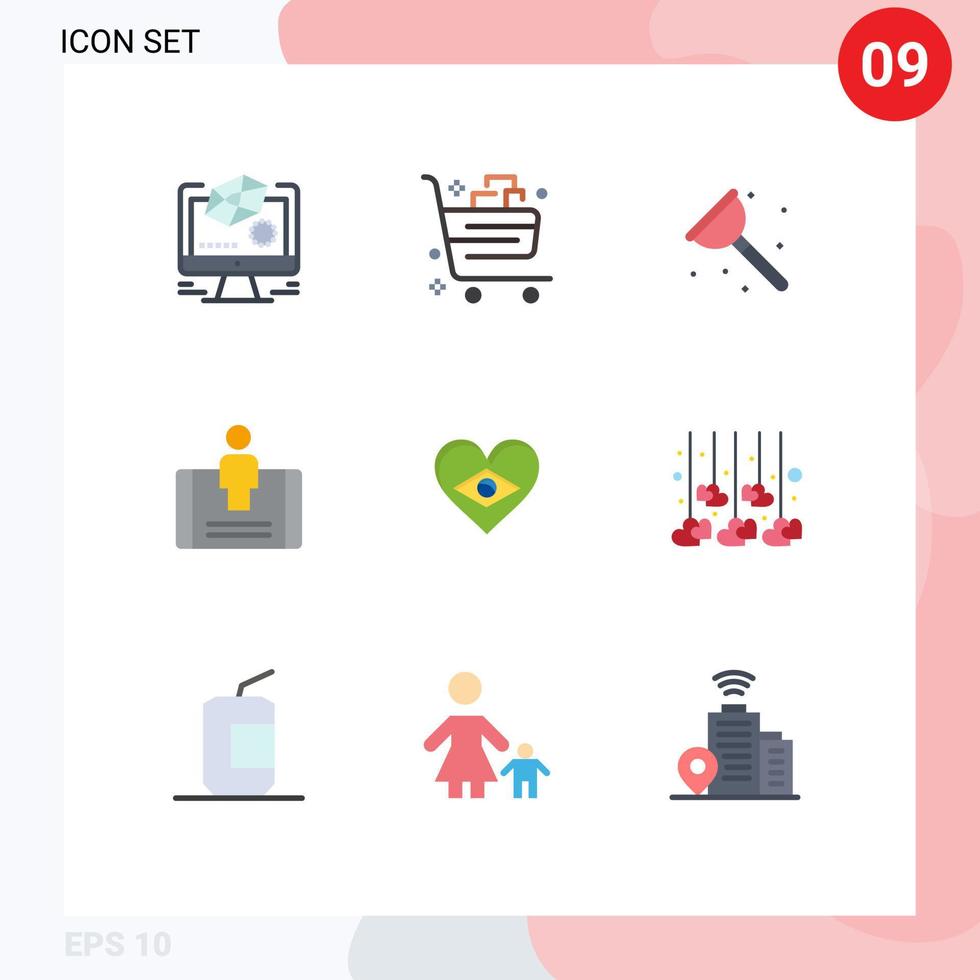 User Interface Pack of 9 Basic Flat Colors of heart mobile gift engagement service Editable Vector Design Elements