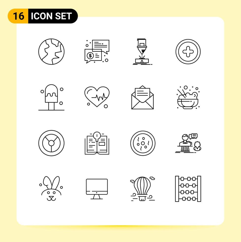 User Interface Pack of 16 Basic Outlines of ice user cutting plus steel Editable Vector Design Elements
