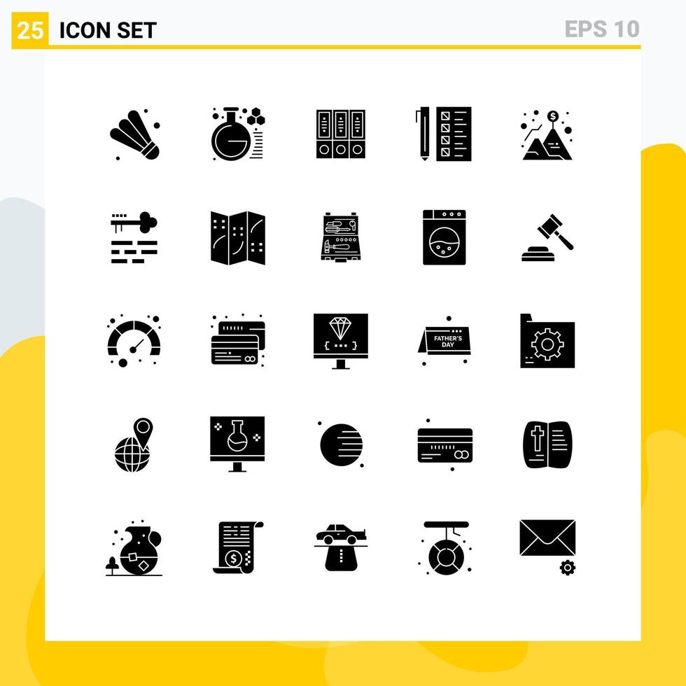 Set of 25 Commercial Solid Glyphs pack for document develop archive check folders Editable Vector Design Elements