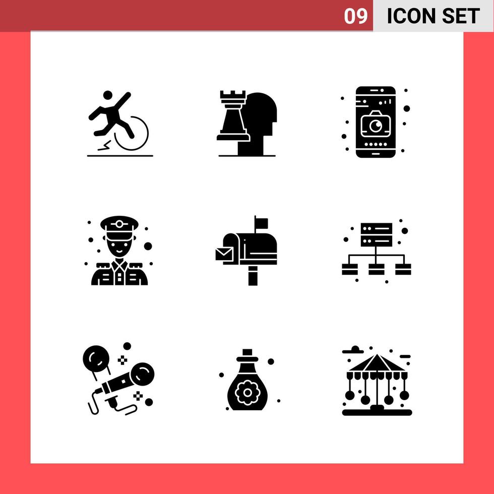 9 Icon Pack Solid Style Glyph Symbols on White Background Simple Signs for general designing Creative Black Icon vector background