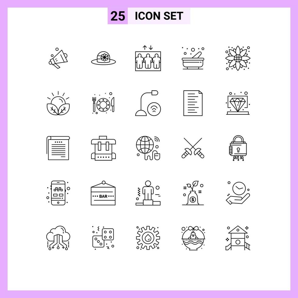 Universal Icon Symbols Group of 25 Modern Lines of agriculture sunflower lift flower pestle Editable Vector Design Elements