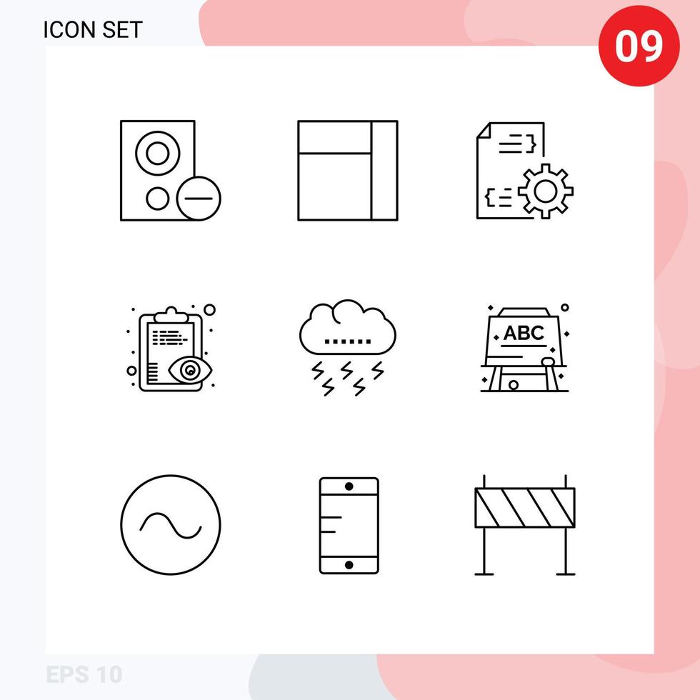 Pictogram Set of 9 Simple Outlines of lightning autumn development clipboard overview Editable Vector Design Elements