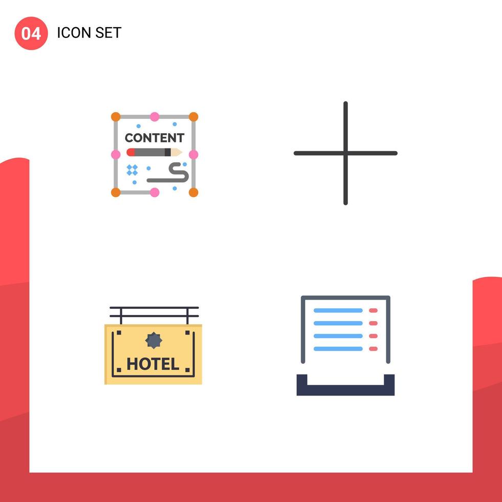 Group of 4 Modern Flat Icons Set for content board design plus bill Editable Vector Design Elements