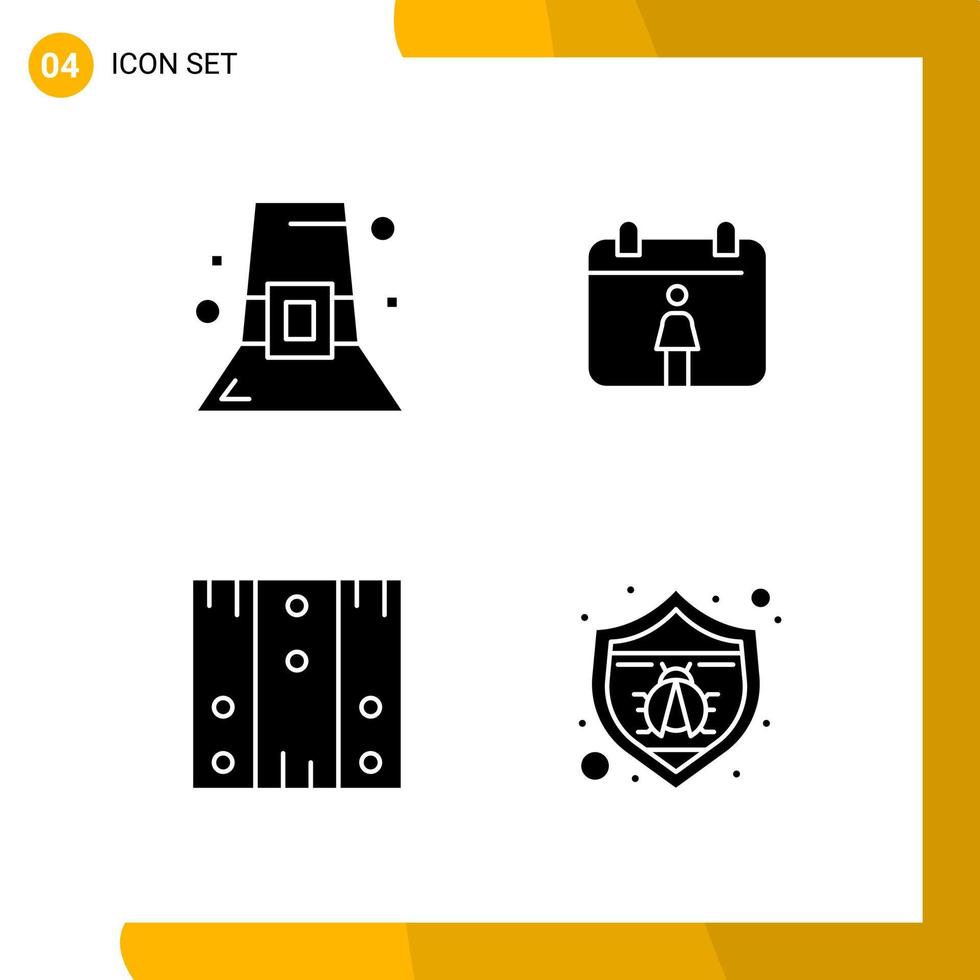 4 Icon Set Solid Style Icon Pack Glyph Symbols isolated on White Backgound for Responsive Website Designing Creative Black Icon vector background