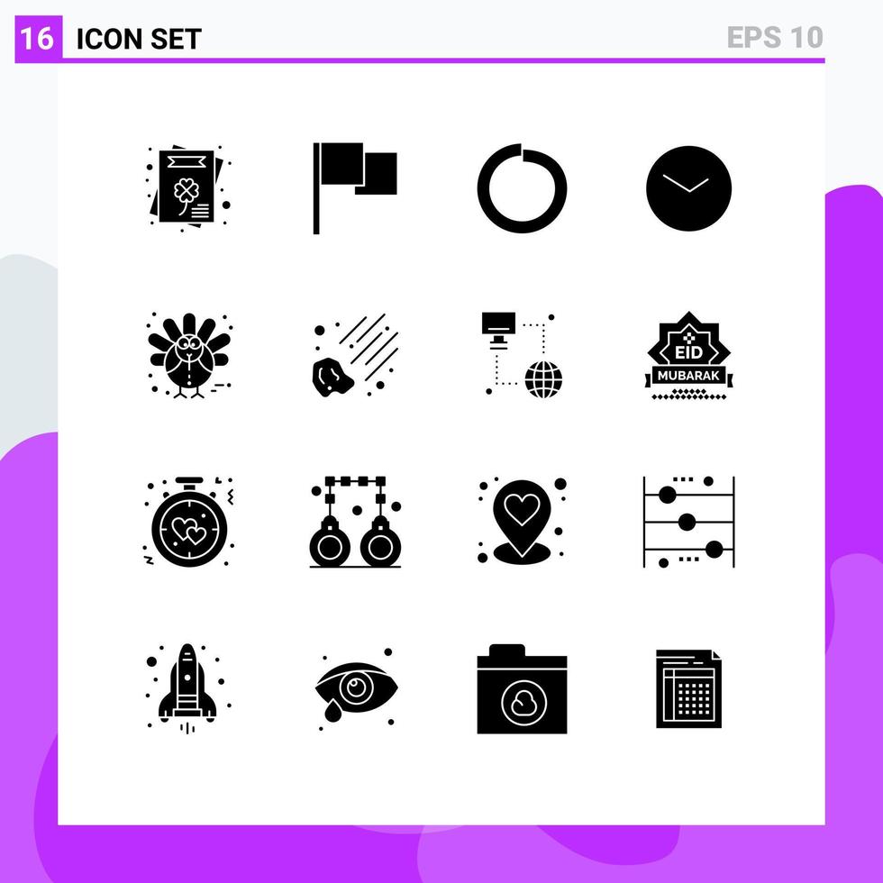 conjunto de 16 iconos de interfaz de usuario modernos símbolos signos para meteoritos acción de gracias lavadora reloj de vacaciones elementos de diseño vectorial editables vector