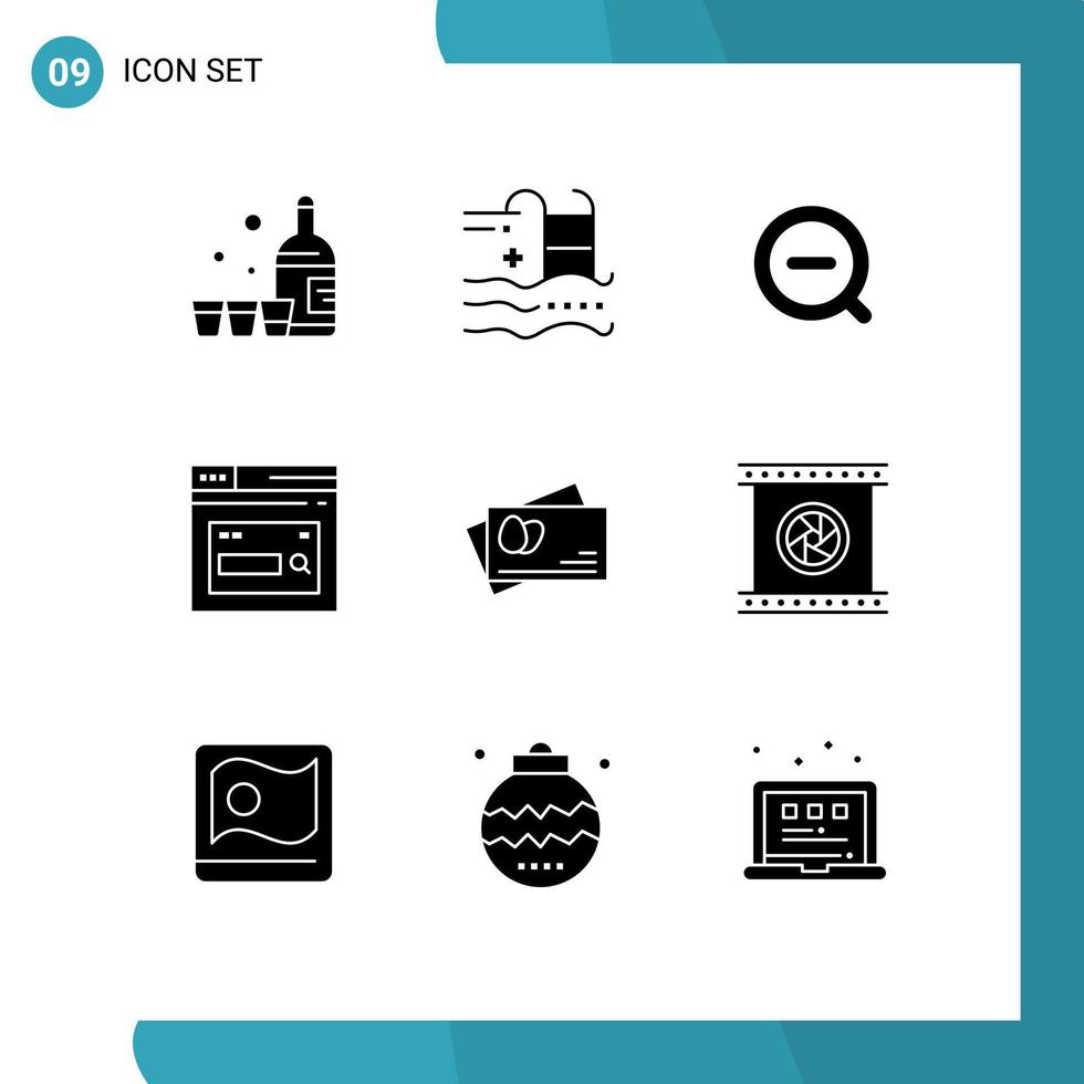 9 Thematic Vector Solid Glyphs and Editable Symbols of search web water page delete Editable Vector Design Elements