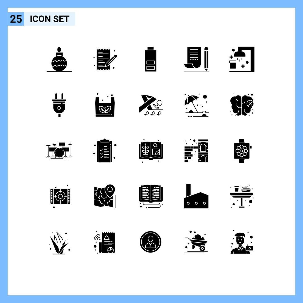 25 iconos creativos, signos y símbolos modernos de baño de ducha, medio bloc de notas, cuaderno, elementos de diseño vectorial editables vector