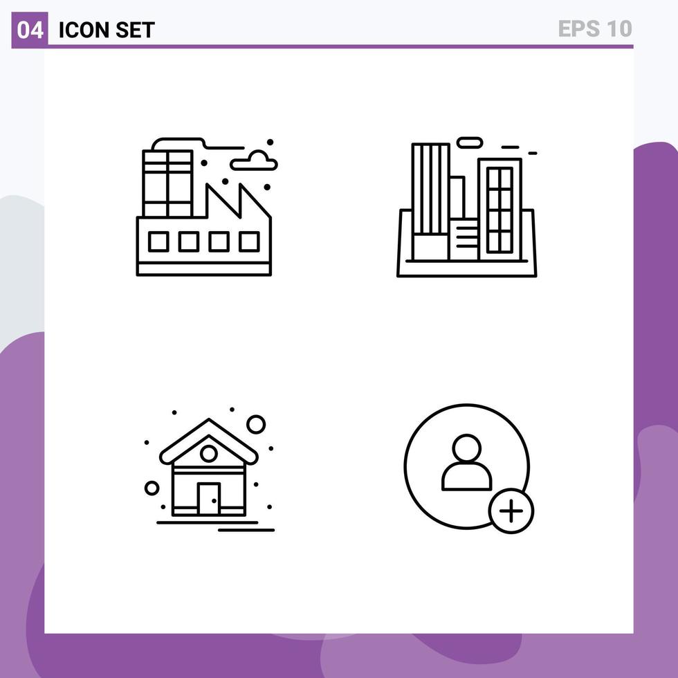 Set of 4 Modern UI Icons Symbols Signs for city home factory building house Editable Vector Design Elements