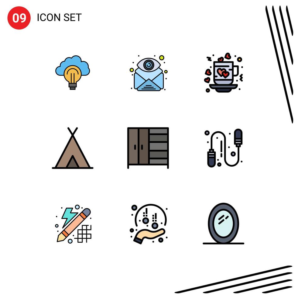 paquete de iconos de vector de stock de 9 signos y símbolos de línea para vacaciones de carpa encontrar amor amor elementos de diseño de vector editables