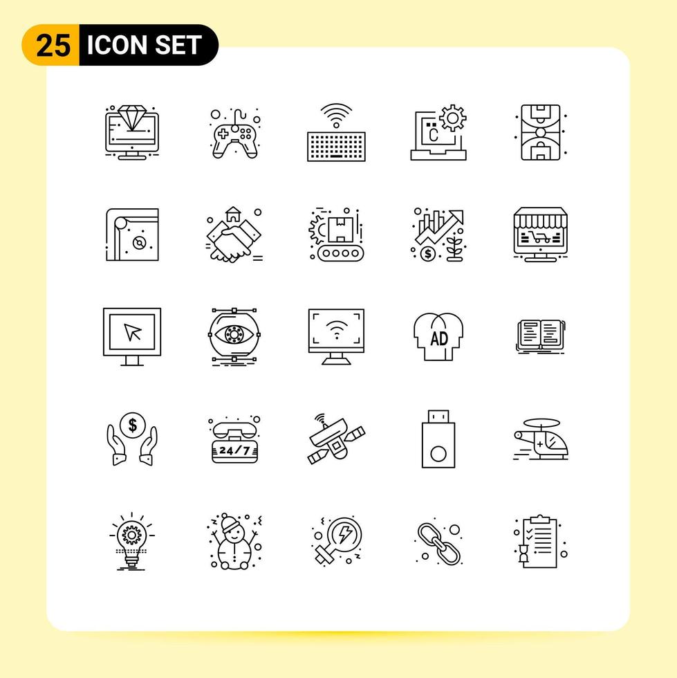 Universal Icon Symbols Group of 25 Modern Lines of city develop video game coding c Editable Vector Design Elements