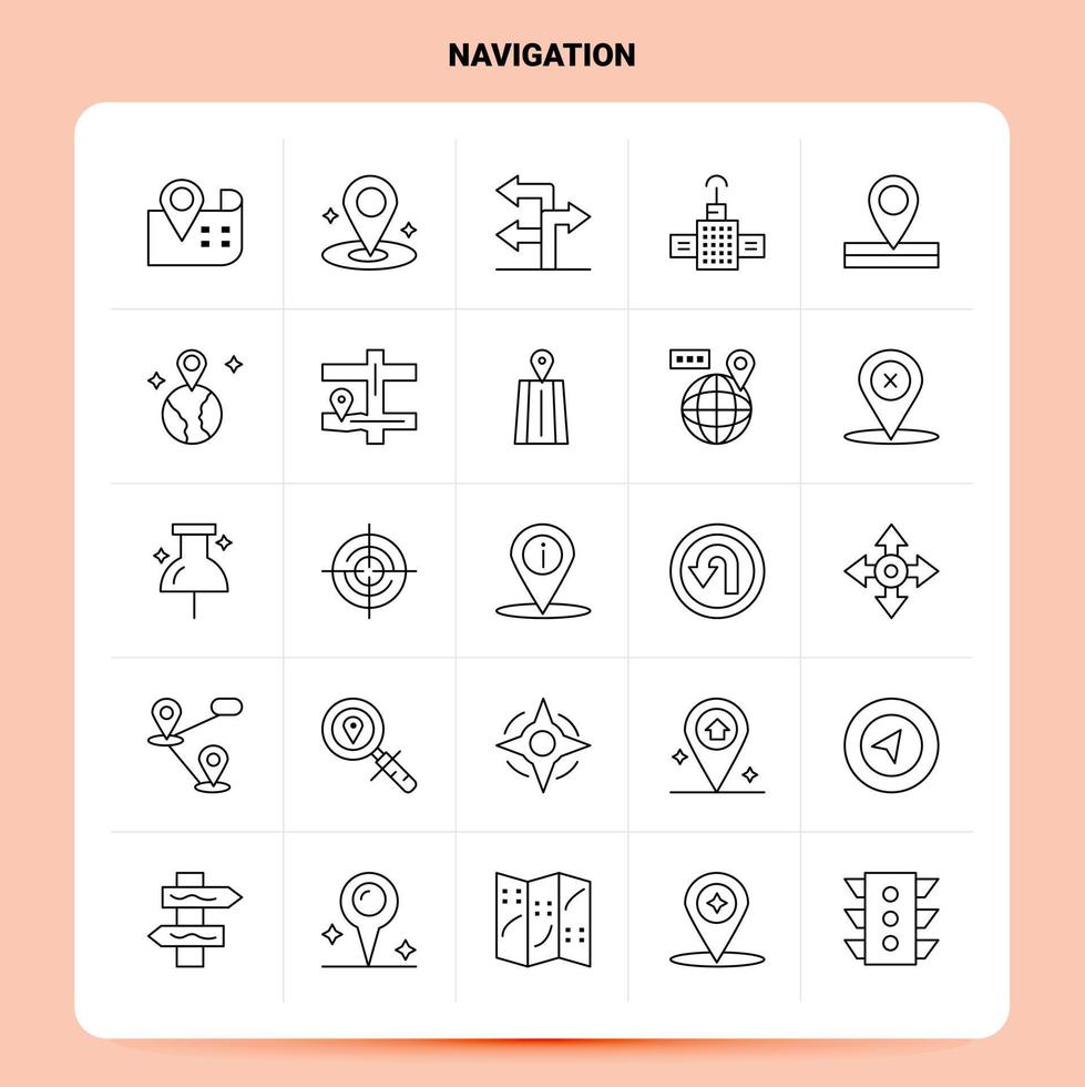 OutLine 25 Navigation Icon set Vector Line Style Design Black Icons Set Linear pictogram pack Web and Mobile Business ideas design Vector Illustration