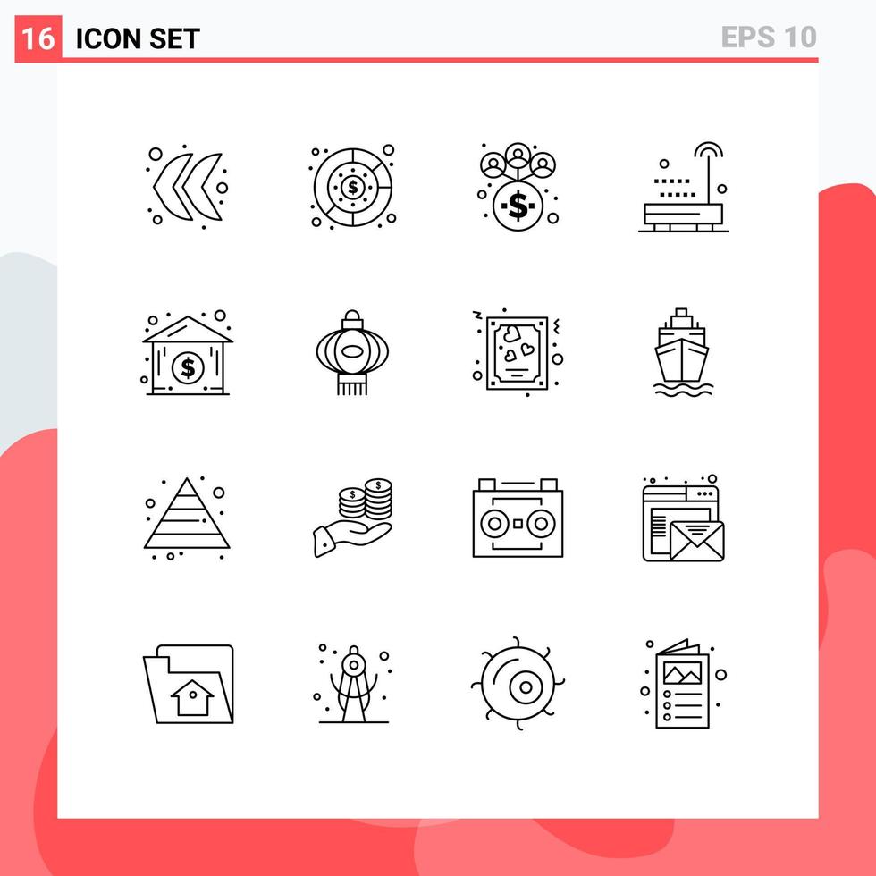 Set of 16 Modern UI Icons Symbols Signs for lantern house management dollar house sound Editable Vector Design Elements