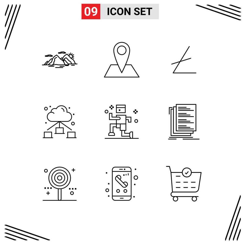 Group of 9 Outlines Signs and Symbols for running exercise pin cloud web Editable Vector Design Elements