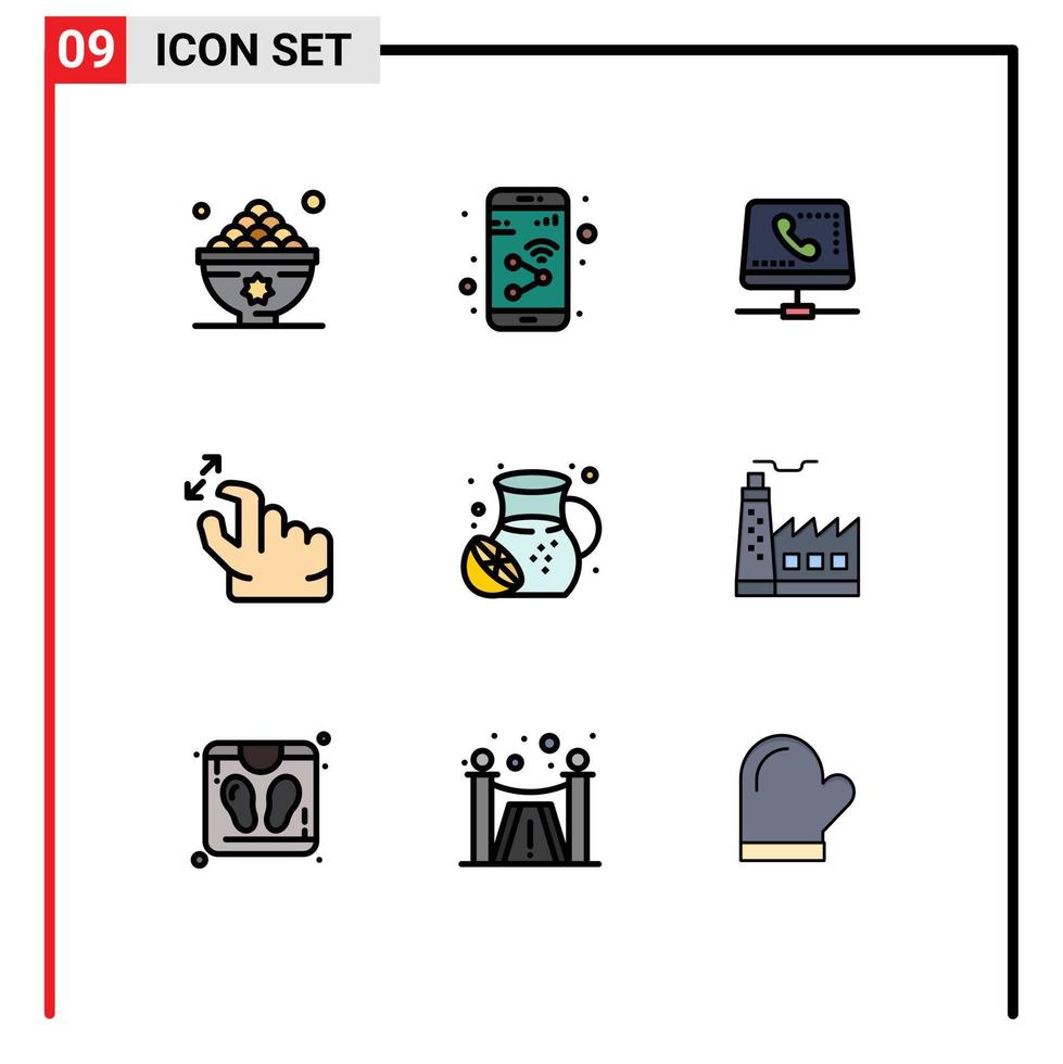 Mobile Interface Filledline Flat Color Set of 9 Pictograms of squeeze gesture smartphone computing help Editable Vector Design Elements