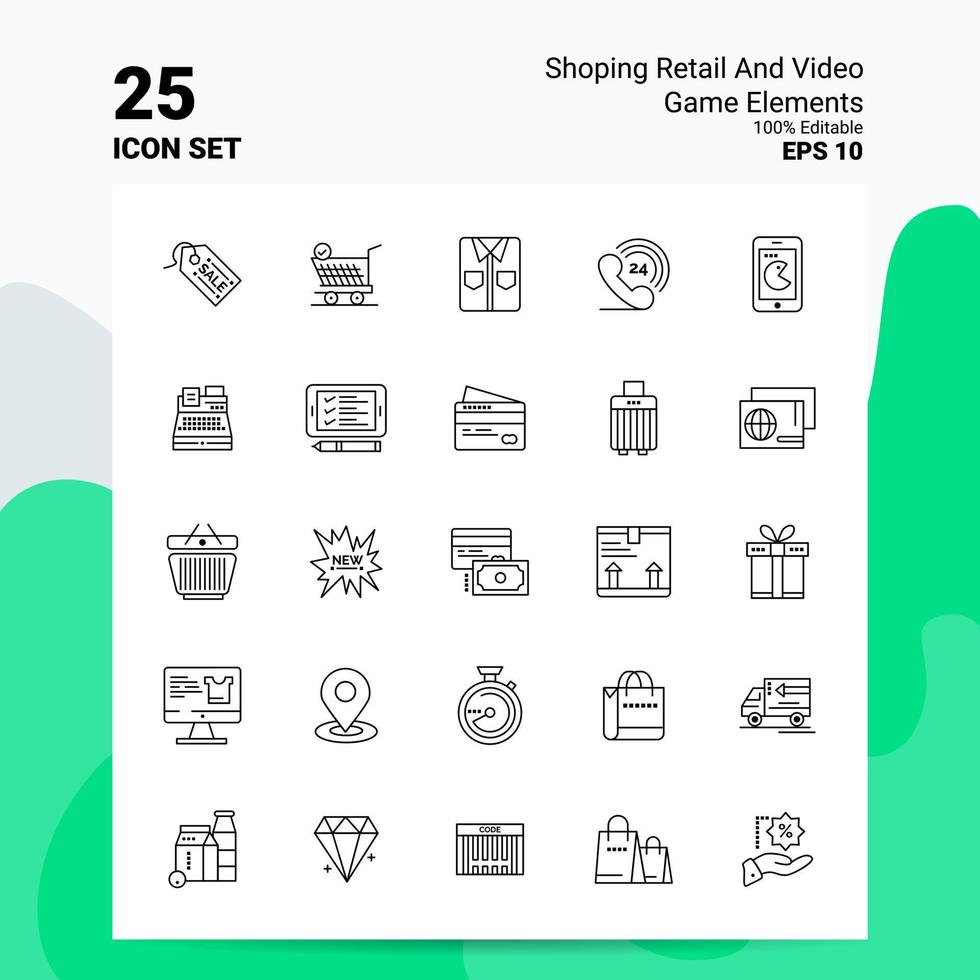 25 Shoping Retail And Video Game Elements Icon Set 100 Editable EPS 10 Files Business Logo Concept Ideas Line icon design vector