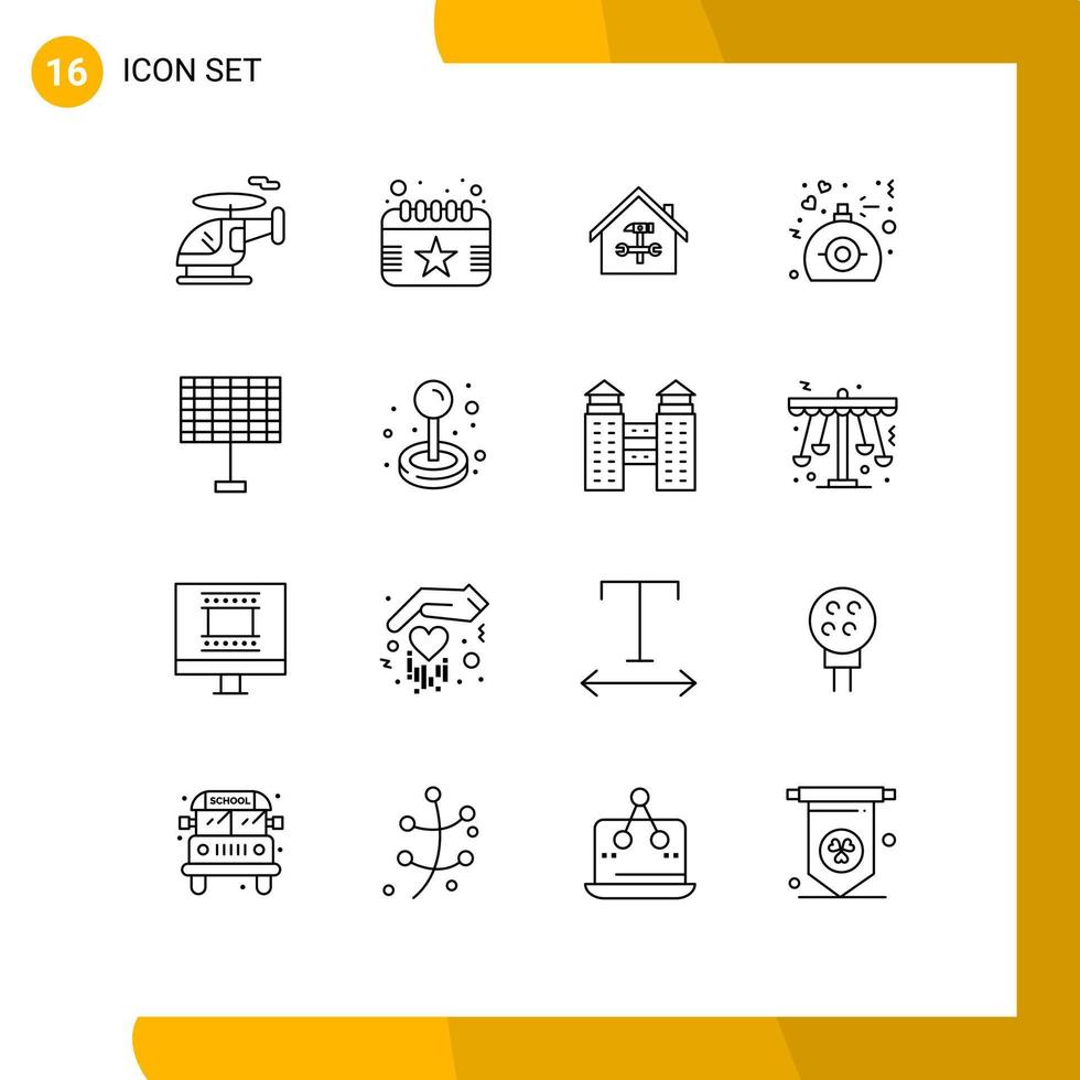 Universal Icon Symbols Group of 16 Modern Outlines of battery perfume building love wrench Editable Vector Design Elements