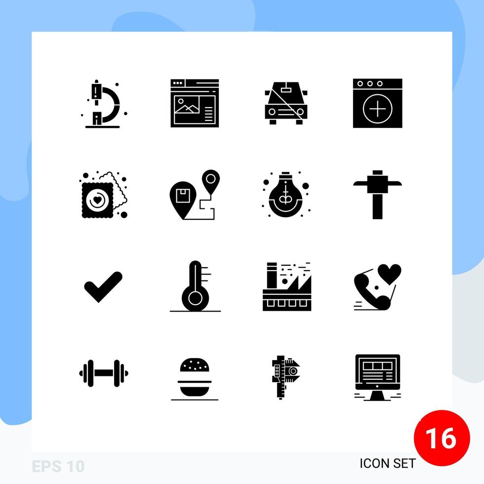 Group of 16 Modern Solid Glyphs Set for new app website slash no Editable Vector Design Elements