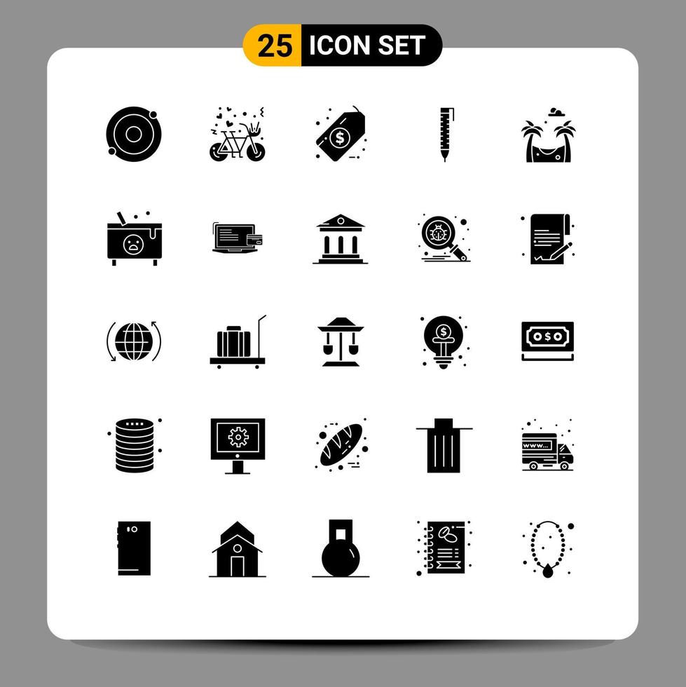 Modern Set of 25 Solid Glyphs and symbols such as cauldron park dollar hammock pencil Editable Vector Design Elements